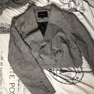 Black and white plaid cropped blazer